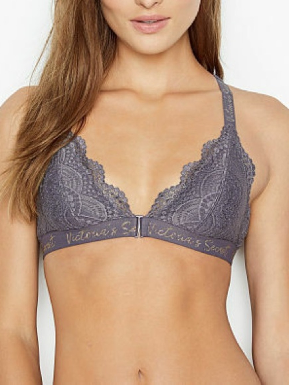 Victorias Secret Grey Glitter Lace Bralette Size Medium